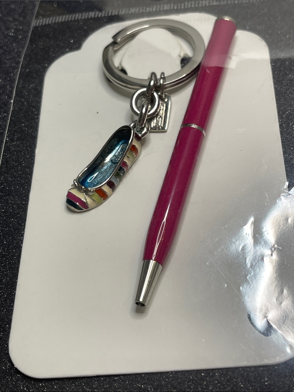 Coach Legacy Striped Enamel Ballet Flat Keychain and Coach Pen - Picture 8 of 8